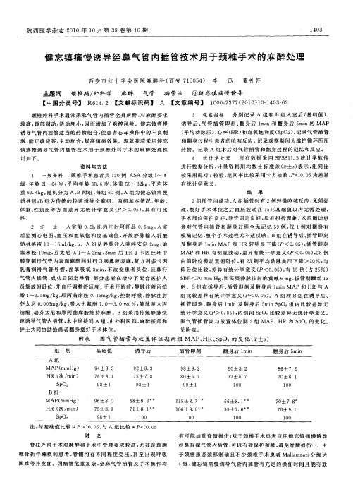 健忘镇痛慢诱导经鼻气管内插管技术用于颈椎手术的麻醉处理