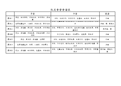 机关食堂食谱表