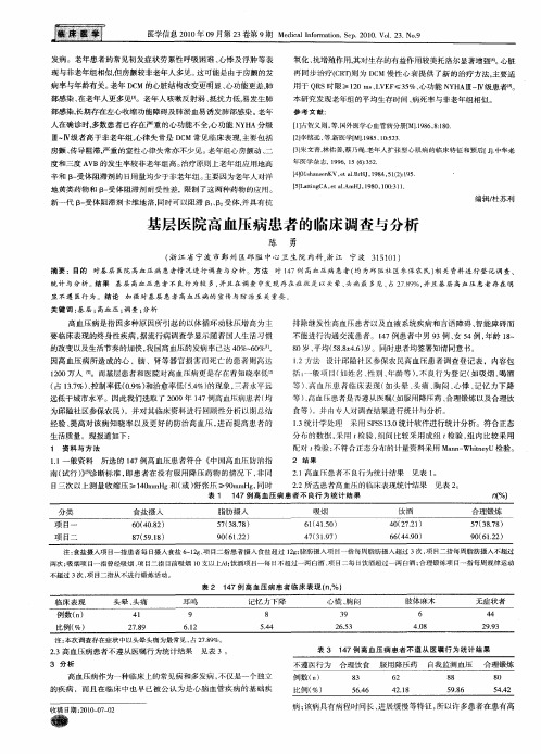 基层医院高血压病患者的临床调查与分析