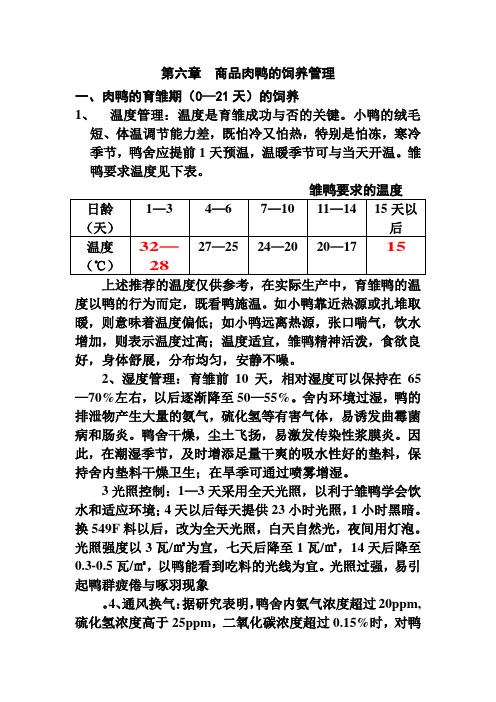 第六章      商品肉鸭的饲 养管理