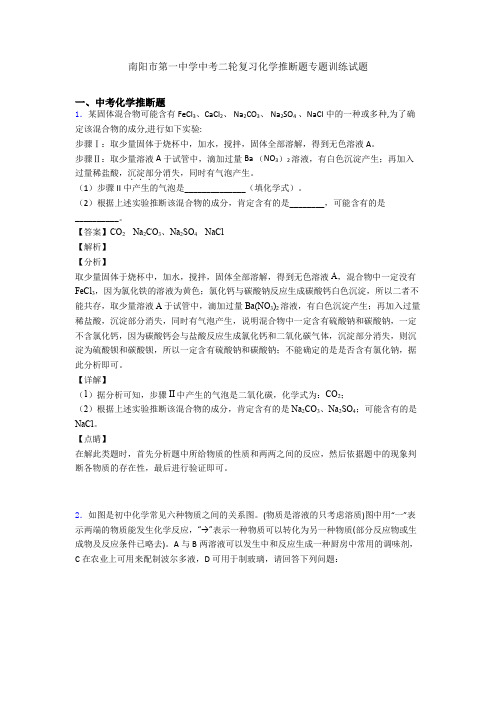 南阳市第一中学中考二轮复习化学推断题专题训练试题