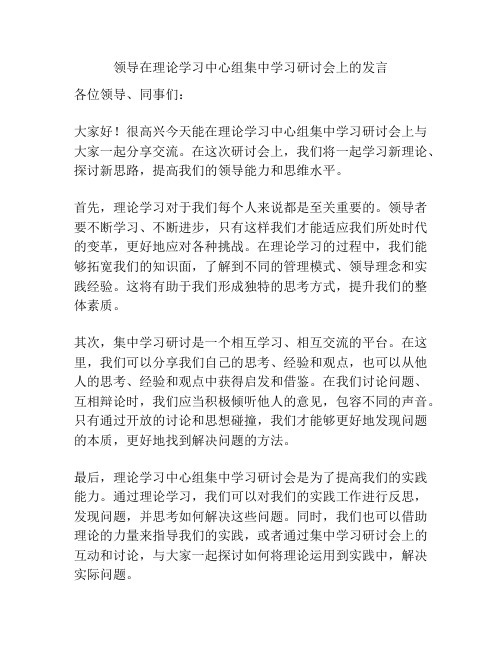 领导在理论学习中心组集中学习研讨会上的发言