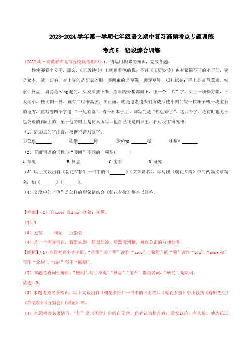 考点5 语段综合训练-2023-2024学年七年级上册语文期中考试高频考点专题训练(统编版)