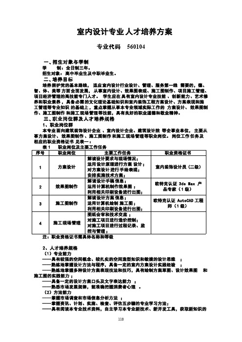 室内设计专业教学计划