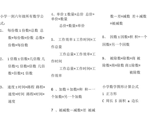 小学一到六年级所有数学公式