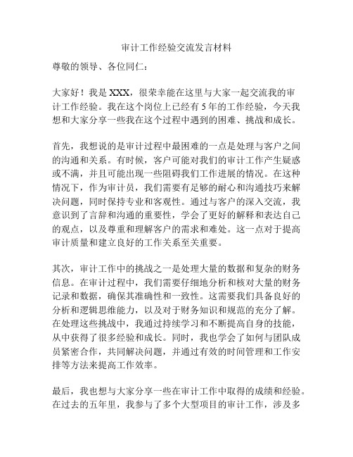 审计工作经验交流发言材料