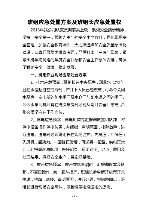 班组应急处置方案及班组长应急处置权