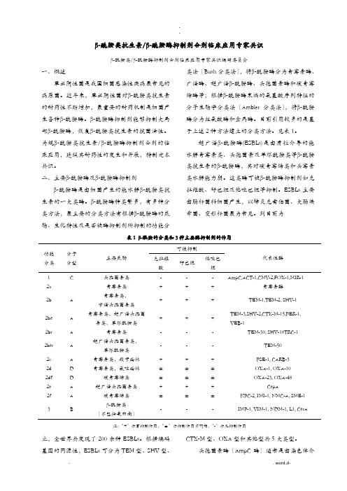 β-内酰胺类抗生素、β-内酰胺酶抑制剂合剂临床应用专家共识