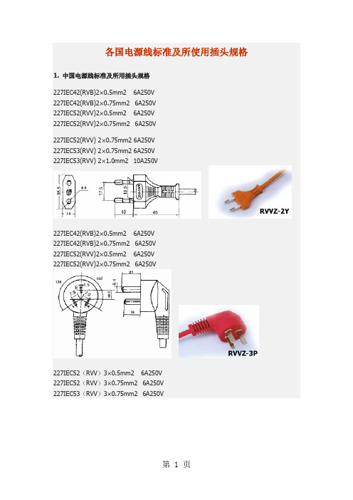 各国电源线标准及插头规格(附图)6页word