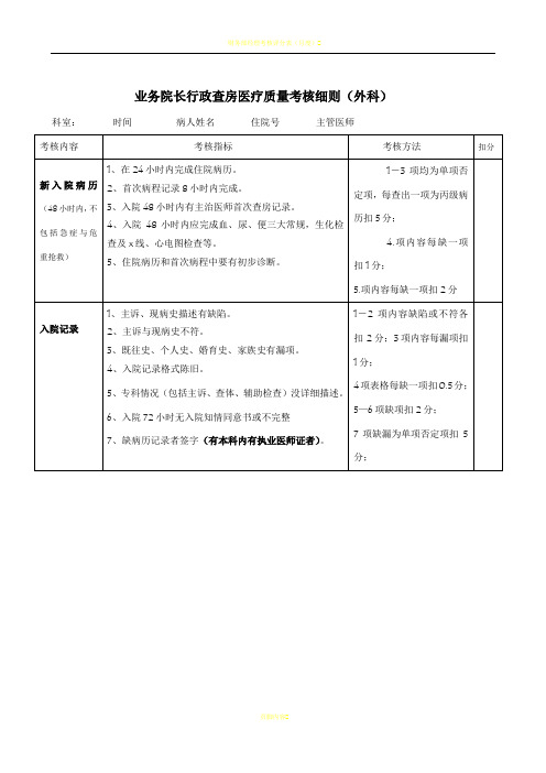 业务院长行政查房考核细则(外科)