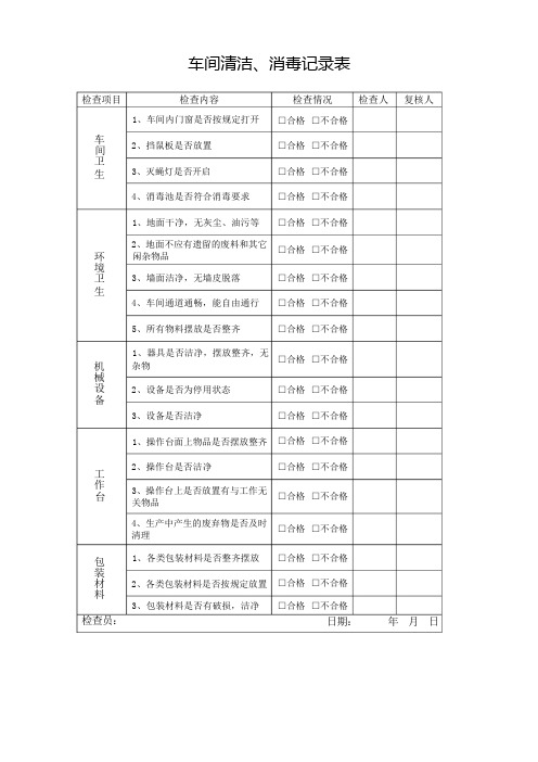 车间清洁、消毒记录表