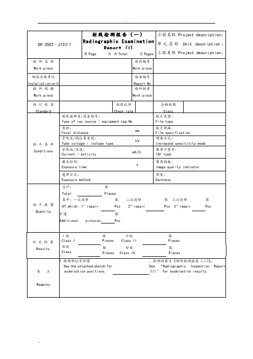 无损检测(NDE检测)报告表格,中英对照