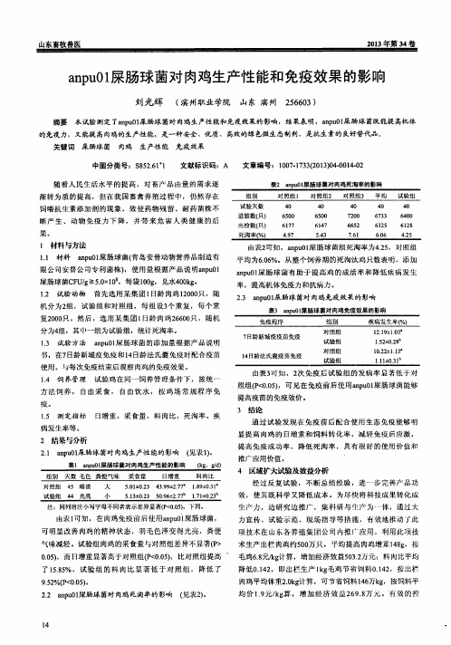 anpu01屎肠球菌对肉鸡生产性能和免疫效果的影响