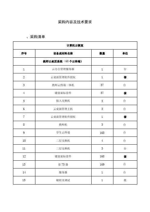 采购内容及技术要求采购清单