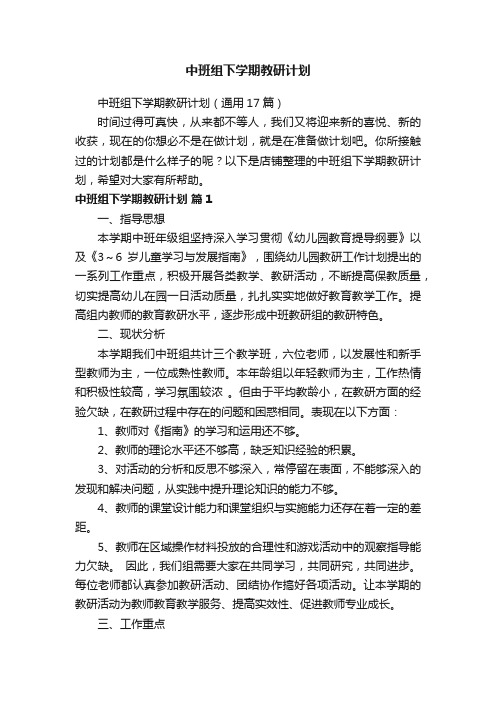 中班组下学期教研计划