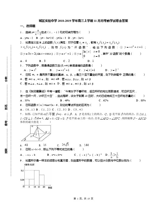 城区实验中学2018-2019学年高三上学期11月月考数学试卷含答案(2)