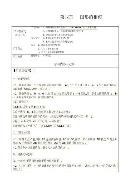 最新北师大版九年级数学上册导学案第四章复习1