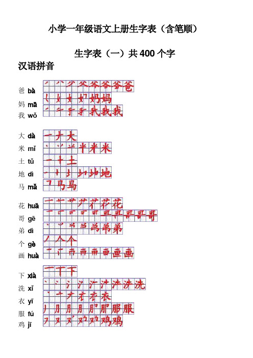 小学一年级语文上册生字表笔顺表-word电子打印版