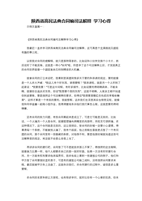 陕西省高民法典合同编司法解释 学习心得