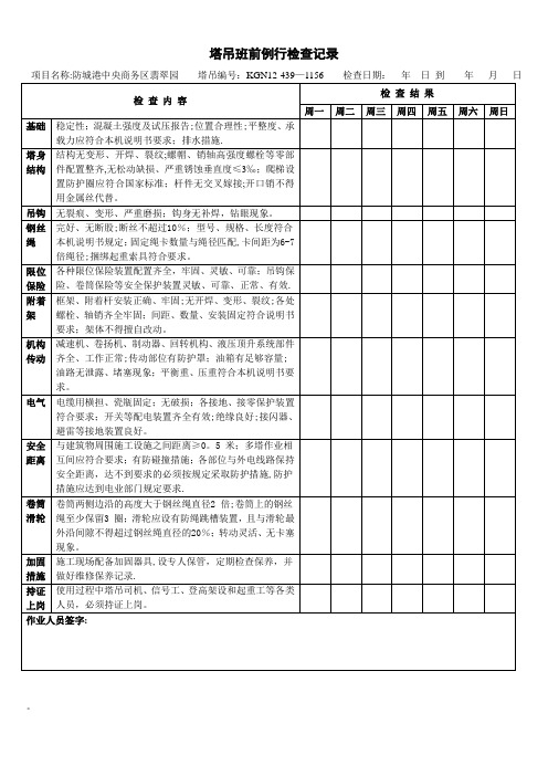 塔吊每日检查表【范本模板】