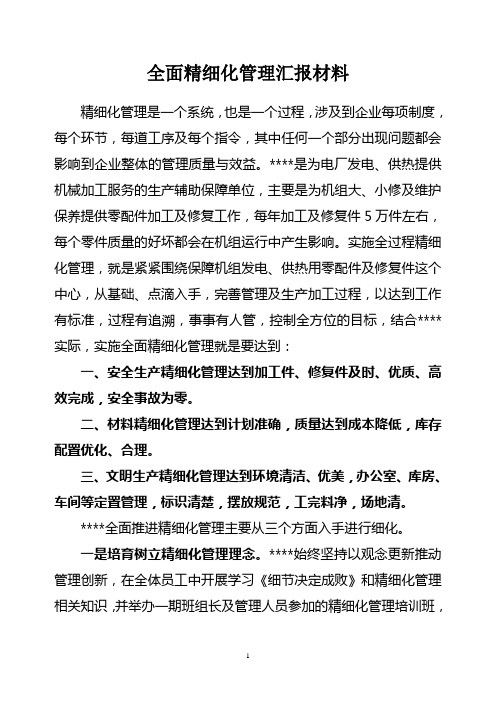 全面精细化管理汇报材料