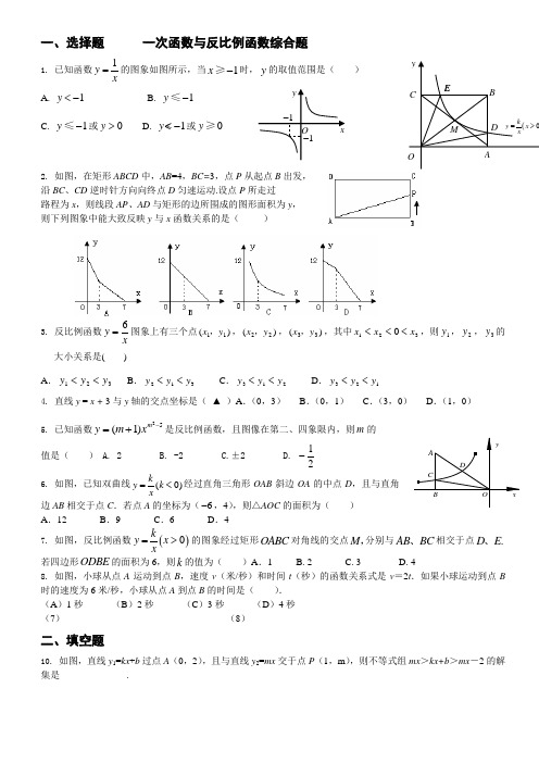 一次函数与反比例函数综合题附答案