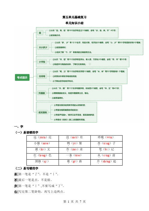  一年级语文上册 第五单元(知识清单)