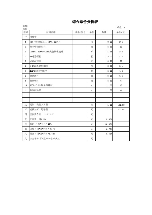 玻璃栏杆单价分析表