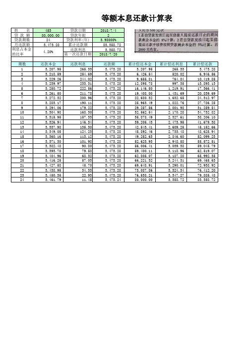等额本息等额本金还款计算表