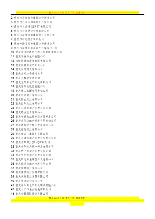 重庆房地产公司以及前50强