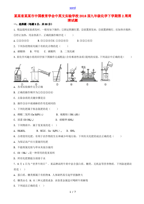 九年级化学下学期第2周周清试题-人教版初中九年级全册化学试题