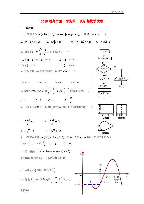 2019学年高二数学上学期第一次月考试题(新版)新人教版