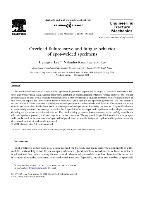 Overload failure curve and fatigue behavior of spot-welded specimens