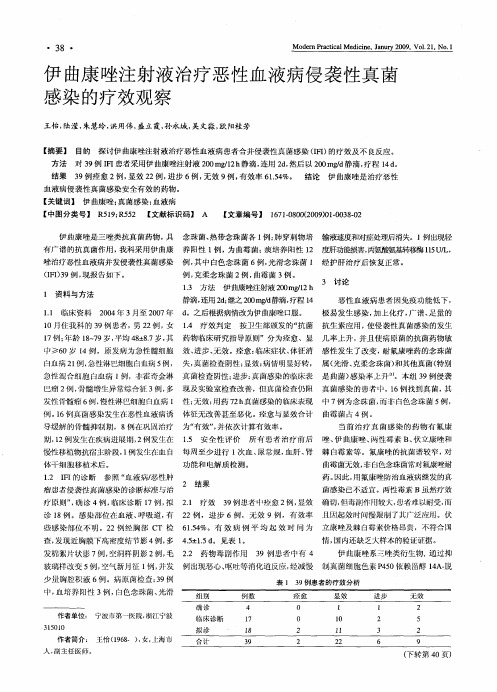 伊曲康唑注射液治疗恶性血液病侵袭性真菌感染的疗效观察