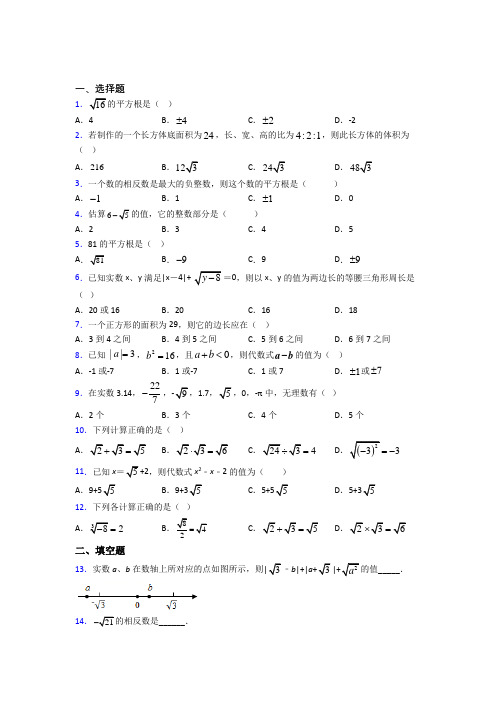 (必考题)初中数学八年级数学上册第二单元《实数》测试题(有答案解析)(2)