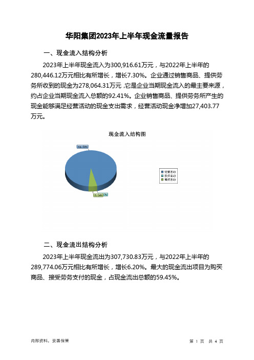 002906华阳集团2023年上半年现金流量报告