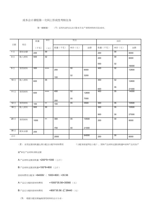 成本会计课程第一次网上形成性考核任务答案(1)