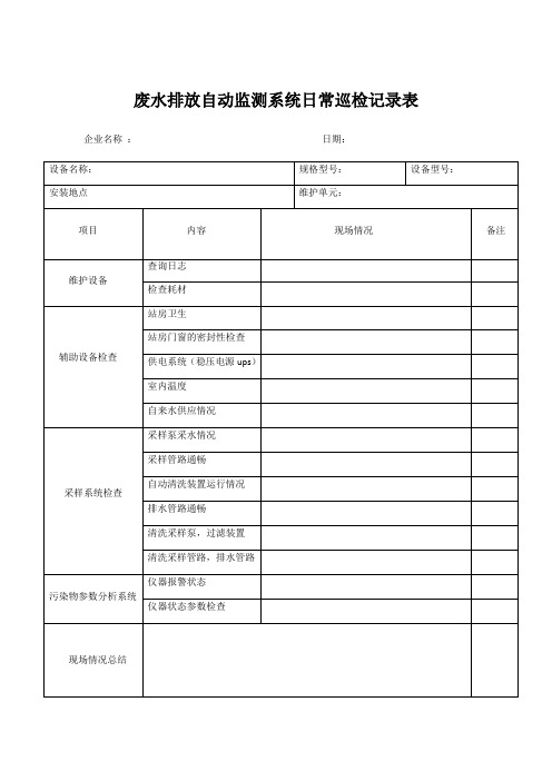 水污染源在线监测日常巡检记录表格