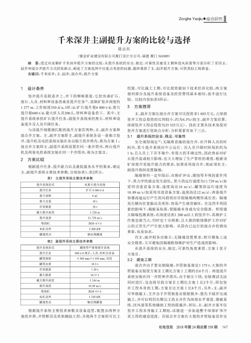 千米深井主副提升方案的比较与选择