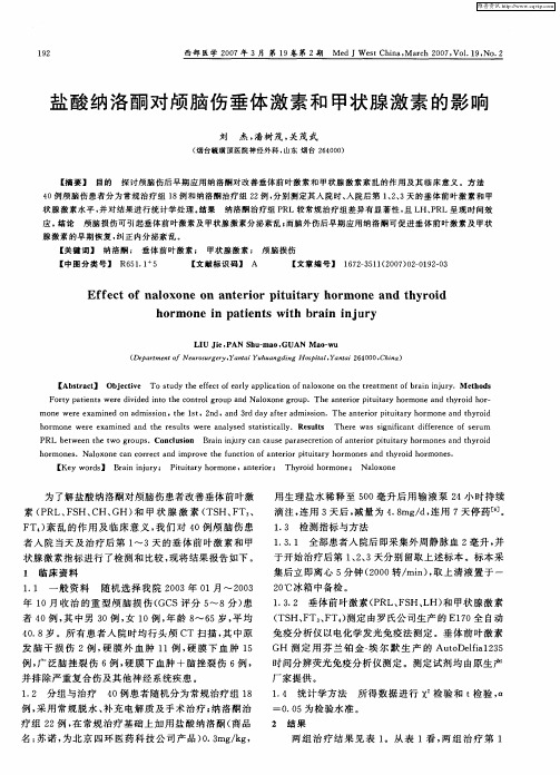 盐酸纳洛酮对颅脑伤垂体激素和甲状腺激素的影响