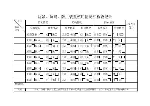 防鼠、防蝇、防虫装置使用情况和检查记录