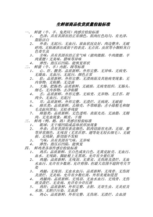 超市生鲜部商品收货质量检验标准