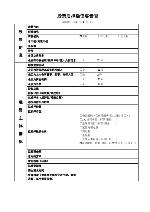 上市公司股票质押要素表