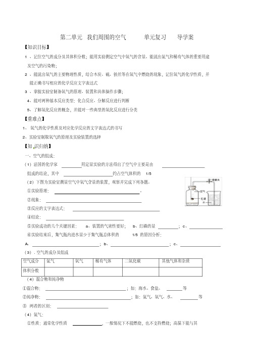 (完整版)人教版化学九年级上册第二单元复习导学案