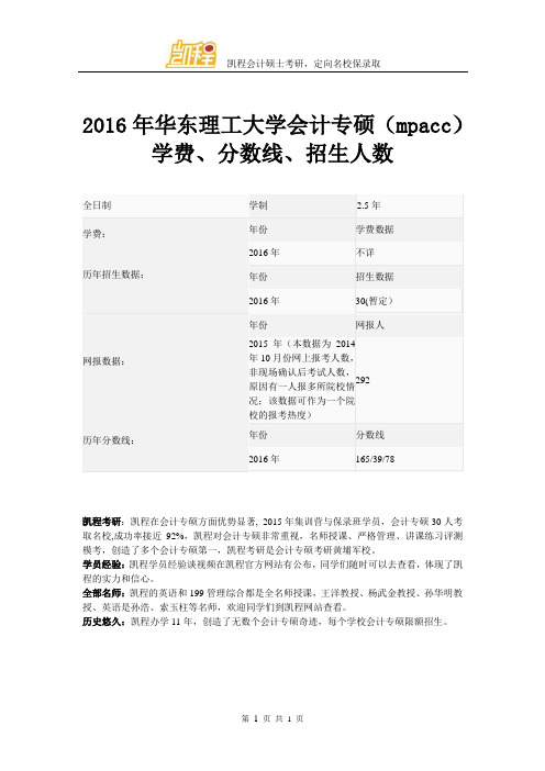 2016年华东理工大学会计专硕(mpacc)学费、分数线、招生人数