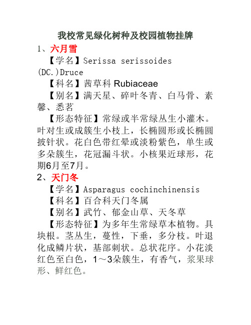 我校常见绿化树种及校园植物挂牌