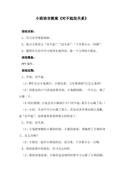 小班语言教案《对不起没关系》