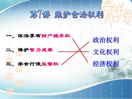 苏人版九年级思想品德7.1《依法享有财产继承权》课件