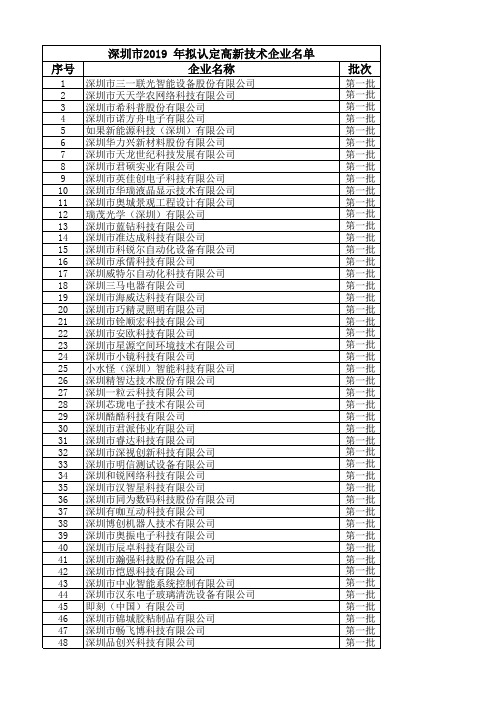 深圳市2019 年高新技术企业名单