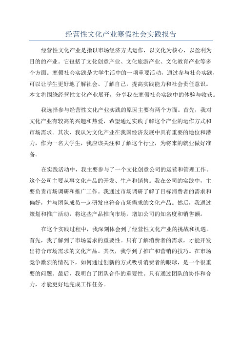 经营性文化产业寒假社会实践报告